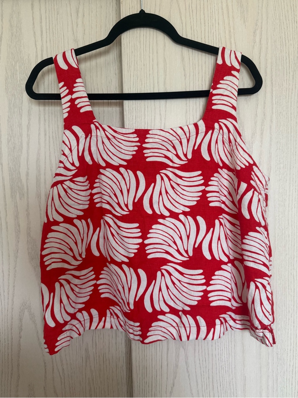 a new day Red and White Printed Square-Neck Linen Blend Tank